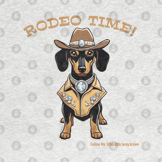 RODEO TIME! (Black and tan dachshund wearing brown cowboy hat) by Long-N-Short-Shop